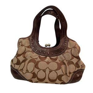Coach Tan and Brown Signature Hobo Bag